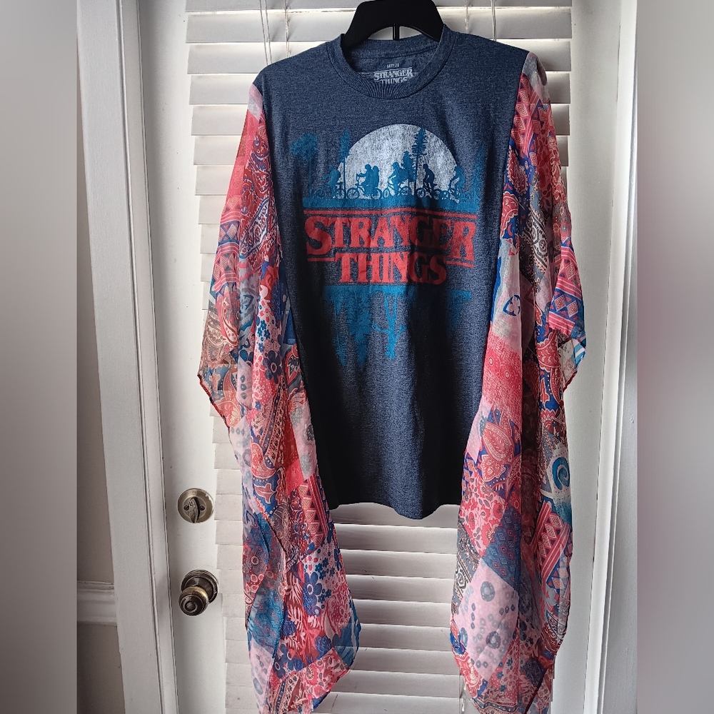 Upcycled Stranger Things Graphic Tee Poncho